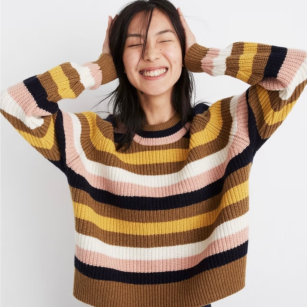Madewell Striped Tilden Pullover Sweater